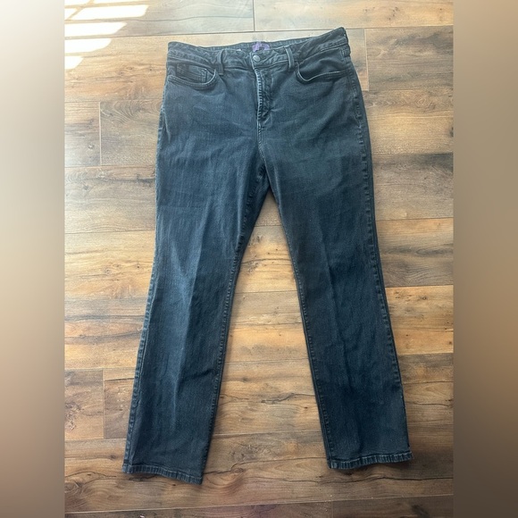 NYDJ Denim - NYDJ Marilyn Straight Black Jeans Women’s 14P – Classic Fit, Stretch Denim